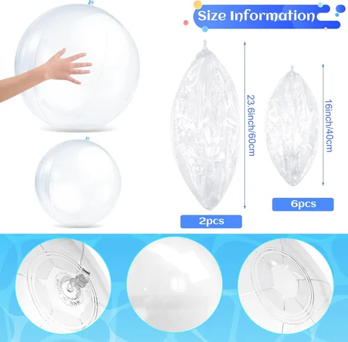 Miniatura 4 de Zhanmai 8 bolas inflables transparentes de playa de 16 pulgadas y 24 pulgadas para piscina, globos flotantes bajo el mar, decoraciones de fiesta