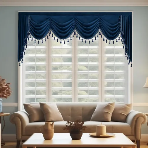 Miniatura 16 de StangH Cortinas decorativas de lujo, cenefa azul con bloqueo de luz, cenefa festoneada para ventana pequeña con bolsillo sólido para barra, cortina