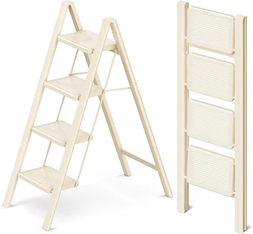 Miniatura 11 de Escalera plegable de 2 escalones con pedal ancho antideslizante, capacidad de 330 libras, escalera portátil ligera para uso en el hogar y la cocina