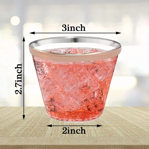 Miniatura 2 de QPEY Paquete de 50 vasos de plástico con borde de oro rosa, vasos desechables de 9 onzas de oro rosa de alta calidad, copas de vino de plástico duro
