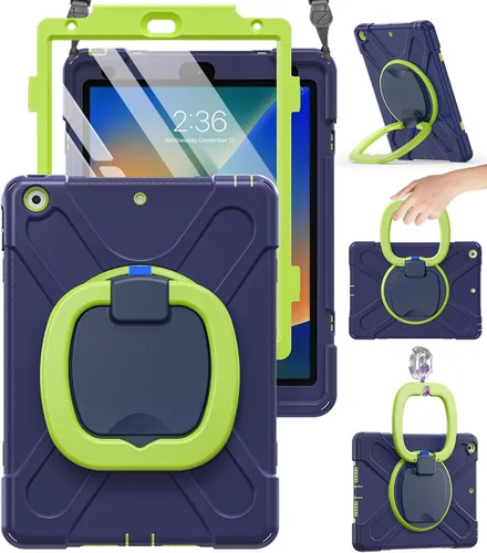 Miniatura 17 de BRAECN Funda para iPad de 9ª/8ª/7ª generación, resistente funda de silicona apta para niños con soporte plegable/asa para lápices, correa de hombro