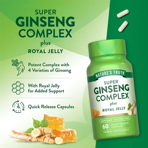 Miniatura 5 de Super Ginseng Complex 60 cápsulas con jalea real de extracto de ginseng sin OMG, suplemento sin gluten por Nature's Truth