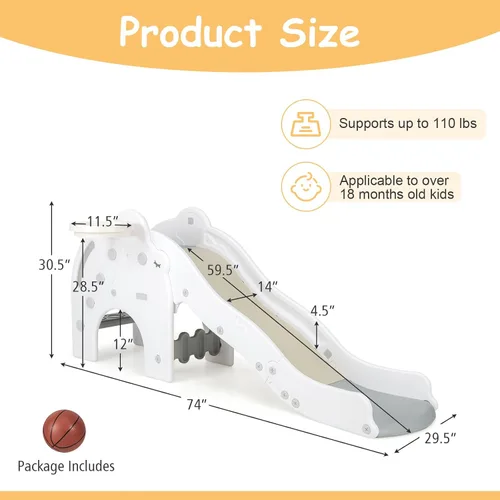 Miniatura 7 de INFANS Tobogán para niños pequeños, 4 en 1, para interiores, con ondas, carga máxima de 330 libras para mayores de 18 meses con pelota de aro