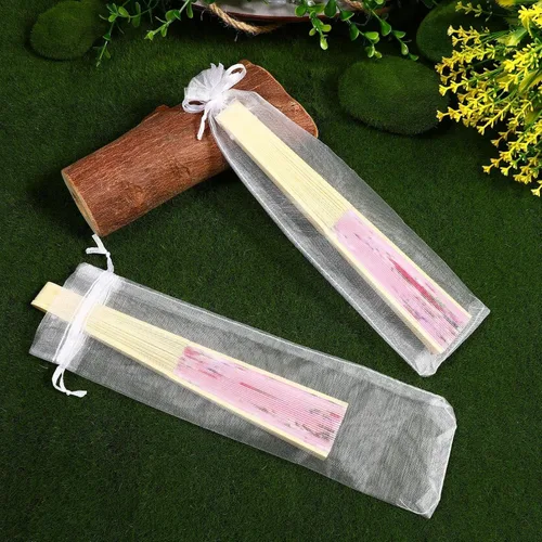 Miniatura 4 de Toddmomy 50 bolsas de organza con cordón para abanicos de mano, bolsas de organza blanca con cordón para dulces, joyas, fiestas, recuerdos de boda