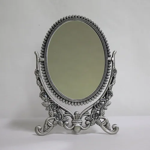 Miniatura 10 de SEHAMANO - Espejo de mesa de maquillaje con patrón de rosas en relieve, espejo decorativo ovalado, marco de metal giratorio de doble cara