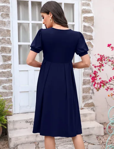 Miniatura 5 de MISSKY Vestidos de maternidad de manga corta para mujer, cuello cuadrado, fruncido, ropa de embarazo para uso diario o baby shower