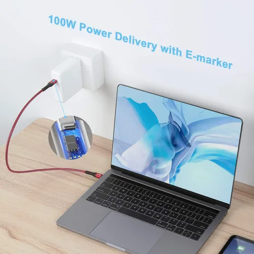Miniatura 4 de Fasgear Cable USB C a USB C, 1 paquete de cable de carga rápida USB 3.1 tipo C Gen 2 de 10 pies para MacBook Pro 2019, entrega de energía de 100 W
