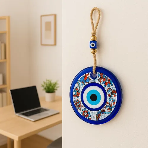 Miniatura 6 de Adorno colgante de pared de cuentas de mal de ojo de 5 pulgadas, dije de protección del hogar, cuentas turcas de Nazar, adorno hecho a mano (TM1004)