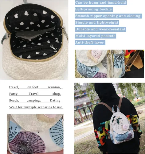 Miniatura 49 de HUANGGUOSHU Mochila de algodón tejida de algodón bohemio con bordado de lona estilo bohemio con múltiples bolsillos retro linda mochila cartera
