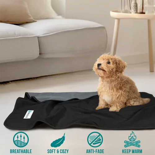 Miniatura 7 de PetAmi Manta Impermeable para Mascotas Cama para Perros Funda de Sofá para Muebles, Reversible Lavable Forro Polar Suave Negro/gris