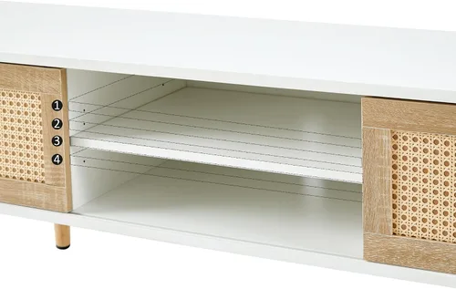 Miniatura 3 de Mesa auxiliar bohemia, mueble de TV moderno de 55 pulgadas, mesa de centro rectangular de madera con puerta corredera para almacenamiento, mesas