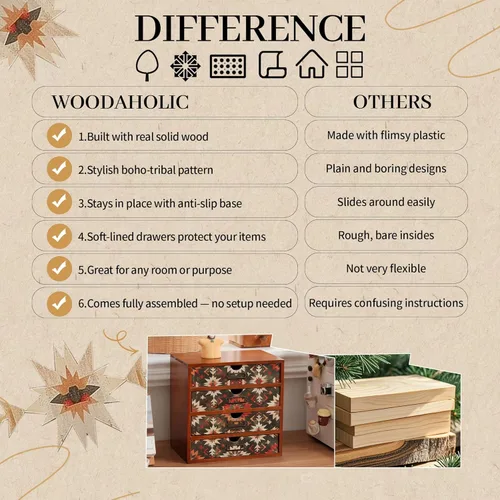 Miniatura 5 de Organizador de escritorio de madera verde bohemio con cajones, caja de almacenamiento de escritorio de 4 cajones, organizador de escritorio de Boho