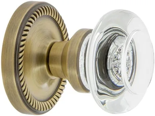 Miniatura 2 de Nostalgic Roseta de cuerda de almacén con pomo redondo de cristal transparente, mortaja - 2.25 pulgadas, latón antiguo