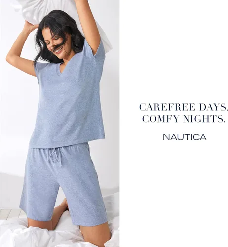 Miniatura 5 de Nautica Bermudas de dormir para mujer, ligeros, transpirables, de punto de algodón, ropa de dormir y ropa de descanso