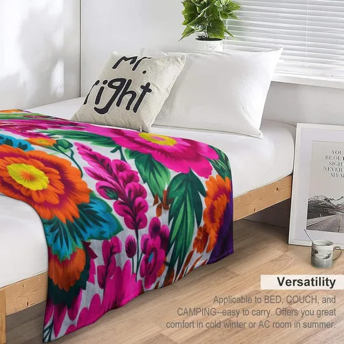 Miniatura 5 de Manta de forro polar con flores mexicanas, acogedora manta de franela para cama de 50 x 60 pulgadas para sofá, cama, oficina, Navidad, Halloween