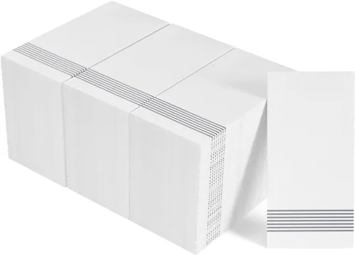 Miniatura 10 de LITOPAK Paquete de 100 toallas de invitados desechables, suaves y absorbentes, toallas de papel para invitados, para baños, fiestas, bodas o Plateado