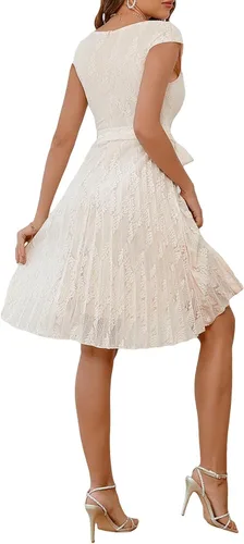 Miniatura 2 de Floerns Vestido corto elegante de encaje floral con dobladillo plisado y cinturón para mujer