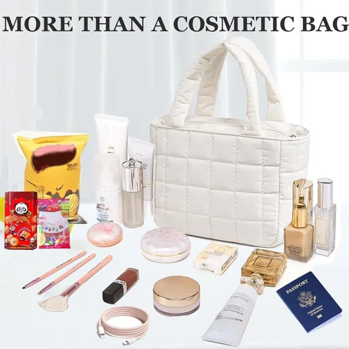 Miniatura 5 de CAMTOP Bolsa de maquillaje para mujeres y niñas, bolsas de cosméticos de viaje, neceser de viaje, bolsa con cremallera (beige)