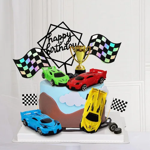 Miniatura 5 de Decoración de Pastel de Coche de Carreras Decoración Superior de Pastel de Coche de Carreras Decoraciones de Pastel de Cumpleaños de Coche