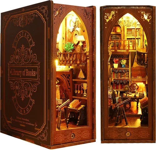 Miniatura 21 de ISSEVE Kit de Rincón de Libros, Rompecabezas de Madera 3D DIY Casa de Muñecas Booknook para Adultos, Kit de Casa en Miniatura Diminuta Decoración