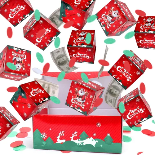 Miniatura 13 de Caja de regalo explosiva sorpresa de Navidad de BABORUI para dinero, caja de regalo explosiva de Navidad con confeti, caja sorpresa desplegable