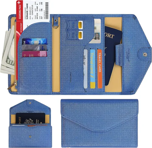 Miniatura 107 de Zoppen - Billetera de viaje con bloqueo RFID multiusos (Ver.4) Portatarjetas de pasaporte y vacunas, organizador de documentos de tres pliegues