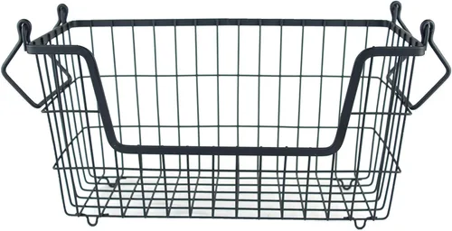 Miniatura 25 de DII - Cubo de almacenamiento apilable de malla de alambre de metal, grande y rectangular, 33 x 25 x 28 cm, blanco Negro