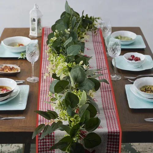 Miniatura 6 de Guirnalda de Eucalipto de 6 Pies, Enredaderas de Vegetación Artificial de Hiedra Tupida Mejorada con Flores Gypsophila y Hojas de Sauce