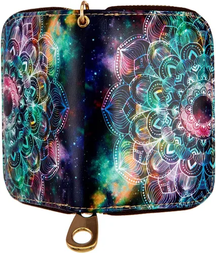 Miniatura 3 de AIRMORS Tarjetero para mujer con cremallera de cuero con cierre RFID bloqueo llavero (AA Mandala in the Galaxy)