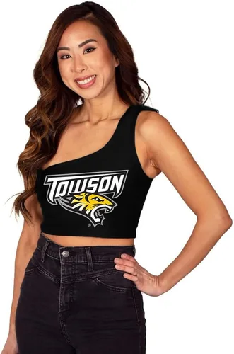 Miniatura 13 de Lojobands Camiseta sin mangas de un hombro para mujer, para portón trasero, talla única Miami University Redhawks - Negro