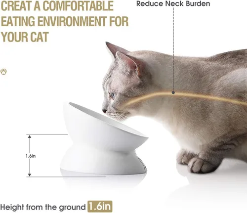 Miniatura 3 de Sweejar Cuencos elevados de cerámica para gatos, platos inclinados para alimentos o agua, cuenco elevado de porcelana para mascotas, protege