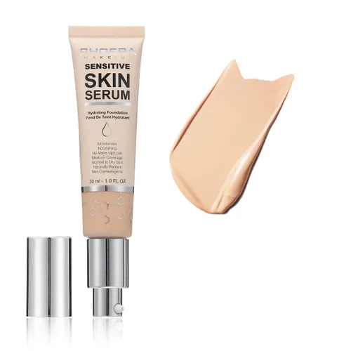PHOERA - Base hidratante, hipoalergénica tintada, base de suero brillante para piel madura (N02 Nude)