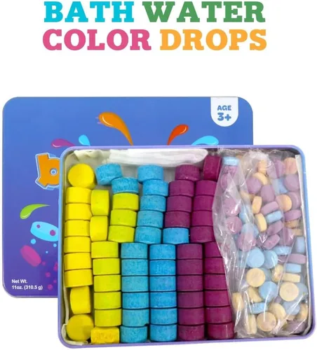 Miniatura 7 de Kids Made - Tabletas modernas de color de baño para niños, 150 gotas de baño no tóxicas para niños pequeños, tabletas de color azul, amarillo, rosa