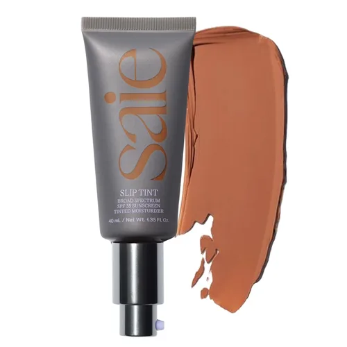 Saie Slip Tint Hidratante con Tinte con SPF 35 - Cobertura Ligera, Tinte de Piel Luminoso y Protector Solar Mineral para el Rostro con Ácido