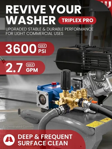 Miniatura 2 de WOJET Bomba de lavado a presión de émbolo triplex, 3600PSI 2.7GPM, eje de 3/4 pulgadas, autocebante, kit de bomba de repuesto horizontal