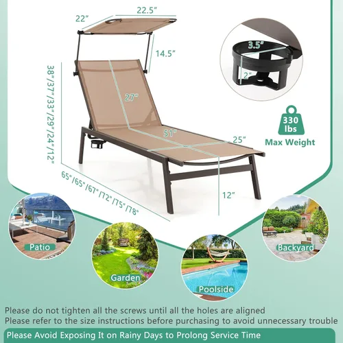 Miniatura 2 de COSTWAY Tumbona para exteriores con sombrilla reclinable ajustable de 6 niveles para patio trasero