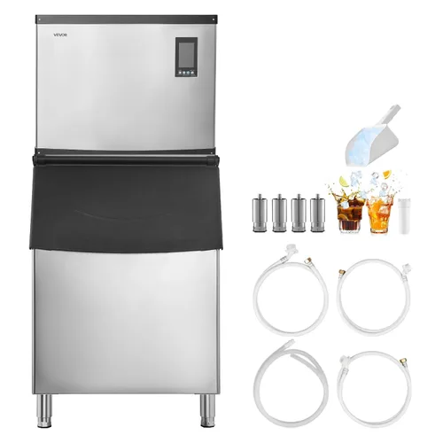 Miniatura 9 de VEVOR Máquina comercial para hacer hielo, máquina de hacer hielo de 1000 libras/24 horas con contenedor de almacenamiento de acero inoxidable de 500