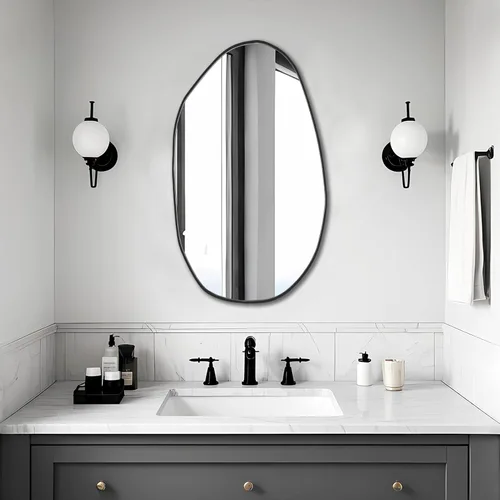 Miniatura 2 de BOMINICA Espejo de Pared Irregular Espejo Asimétrico para Baño Sala de Estar Entrada Dormitorio, 19.5" x 33.5" Negro