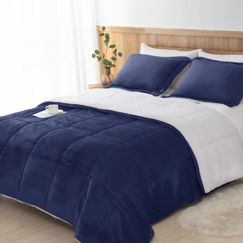 Miniatura 7 de Seward Park Juego de edredón Sherpa gris tamaño Twin XL, ropa de cama suave y cálida para todas las estaciones, manta de otoño de forro polar