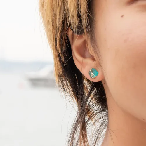 Miniatura 4 de Aretes de Cristal de Mar S990 Plata Esterlina Hipoalergénicos Hechos a Mano con Poste Aretes de Cristal de Playa Joyería Artesanal de Declaración