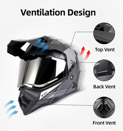 Miniatura 4 de Orthrus Casco de motocicleta Dual Sport Adventure certificado por DOT para adultos, doble visera y ranura de intercomunicador, ATV UTV Dirt Bike