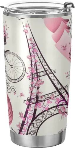 Miniatura 15 de Vaso de 20 onzas con tapa y pajilla, de acero inoxidable aislado al vacío, taza de café y agua, hermosa taza de viaje de flamenco rosa, taza térmica