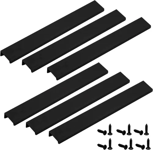 Miniatura 7 de Tiradores negros de 3.94 pulgadas para gabinete, 6 unidades, espacio entre agujeros de 2.52 pulgadas, tiradores de borde de aleación de aluminio