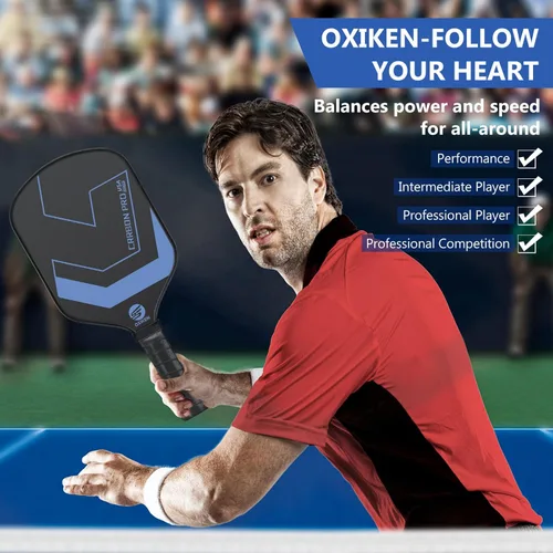 Miniatura 6 de OXIKEN - Paletas de pickleball de 0.630 in 2026 aprobadas por USAPA T700 de fibra de carbono (CFS), grano alto y giro, núcleo de panal, mango Azul
