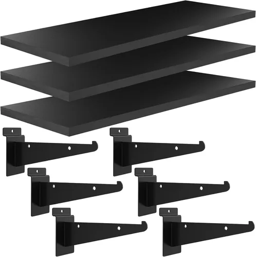 Paquete de 3 estantes de madera con listones de pared de 15.7 x 6 pulgadas, estantes de pared con soportes de metal, accesorios organizadores de