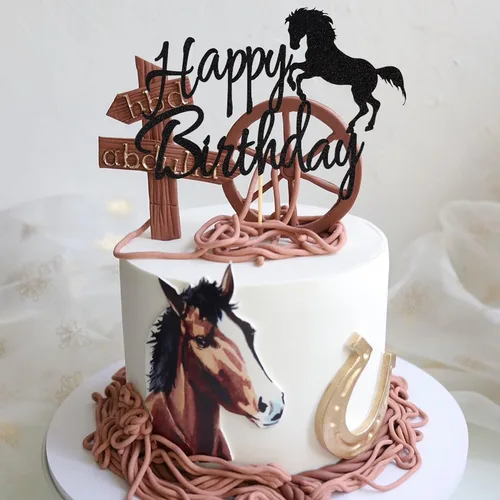 Miniatura 5 de Decoración para pastel de cumpleaños con temática de carreras de caballos, decoración de fiesta de cumpleaños, purpurina negra
