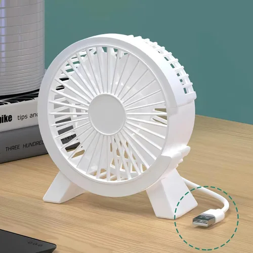 Ventilador de escritorio USB portátil, mini ventilador de 4 aspas con motor ultra silencioso de 1.5 W, brisa natural para viajes de oficina en casa,