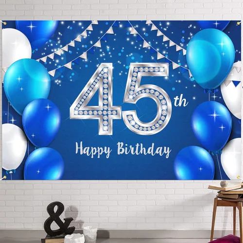 HAMIGAR Fondo de pancarta de feliz cumpleaños 45 de 6 x 4 pies, decoraciones de cumpleaños de 45 años, suministros de fiesta para mujeres y hombres,