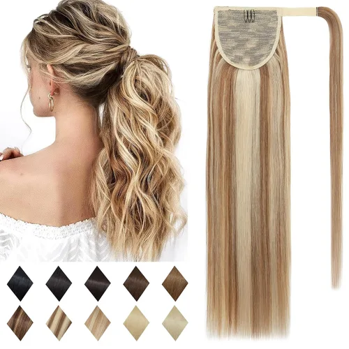 Miniatura 14 de SEGO Pinza de Gancho Extensión de Cola de Caballo Extensiones de Cabello Humano con Pinza para Cola de Caballo Extensiones de Cabello Real de Cola