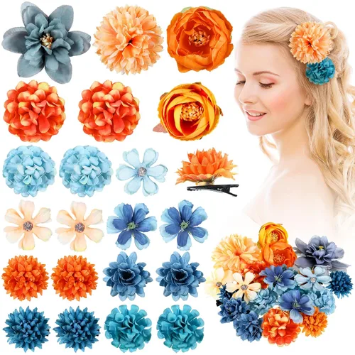 Miniatura 29 de BBTO 21 piezas pinzas para el pelo con diseño de flores, pasadores para el cabello con rosas, diademas para mujer, accesorios de flores, estilo Azul